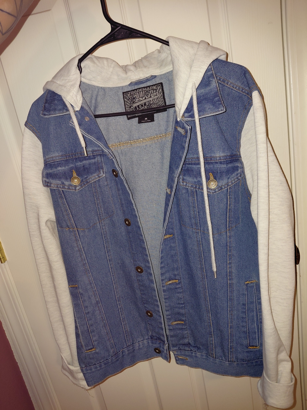 Brooklyn Cloth Blue Denim Jacket with White Hoodie Sleeves